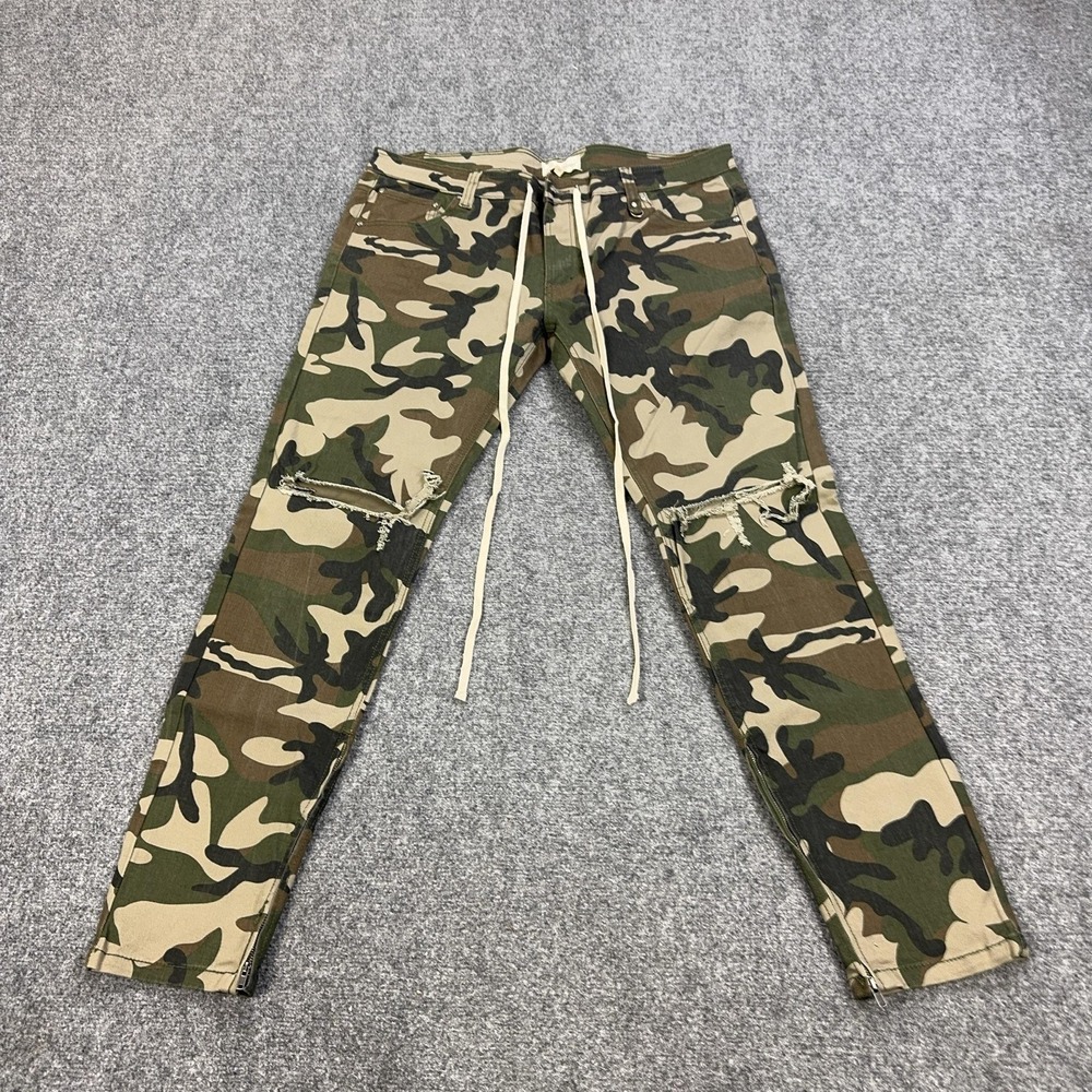 Hyper Denim Camo Skinny Jeans Mens 40 Green Camouflage Zip Ankle Denim Pants